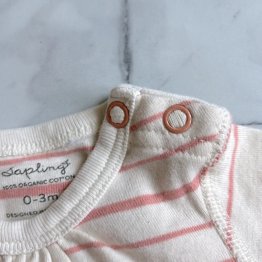Sapling Organic Striped Cotton Bodysuit in “Peach”